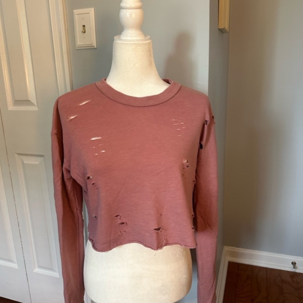 Lulu's Mauve Long Sleeve Cropped Sweatshirt XS
